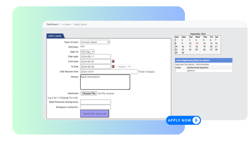 BMO leave application screen